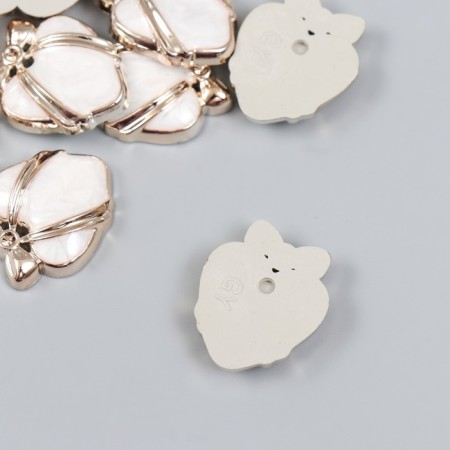 Decor for creativity plastic "Heart tied with a bow" white, gold 0.7x2x2.4 cm-1