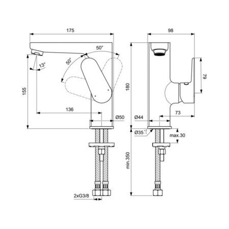 Mixer for the Ideal Standard Cerafine BC5555AA sink, one -leaf, pour 136 mm, chrome-1