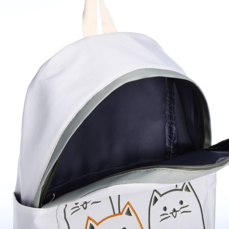 School backpack of textiles with a zipper, 4 pockets, green/white color-5