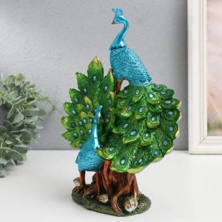 Polystone souvenir "Two blue peacocks with green tails" 19x9x25.5 cm-3