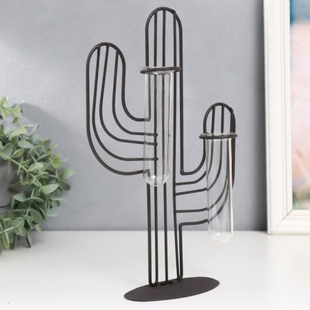Decor metal, glass "Cactus" black 19x5.5x27 cm-1