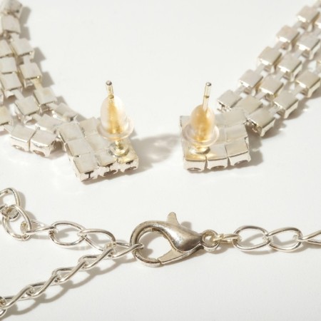 Set 2 objects: earrings, a necklace of “sparks” a web, white color in silver, 30 cm-1