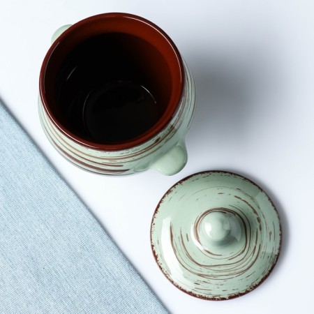 Ceramic pot for baking No. 5 with handles, 0.5l / 10x10.5cm, mint-2