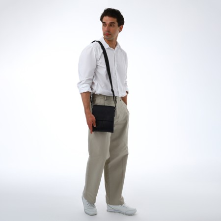 Male bag over the shoulder, Textura, external pocket, black color-7