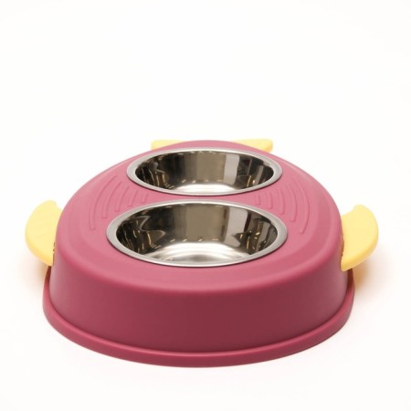 Metal dual bowl on a plastic base 2 x 160 ml, 35 x 23.5 x 5 cm, pink-4
