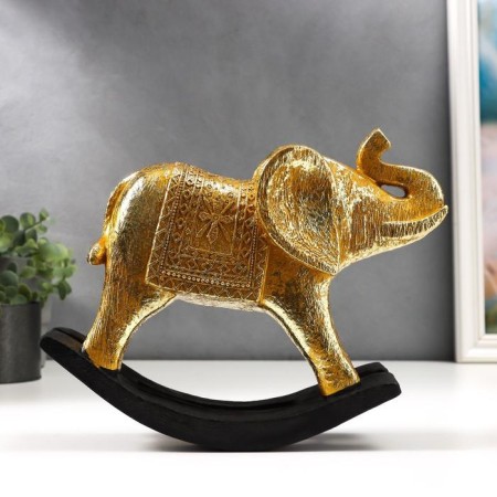 Souvenir Polystone "Elephant-rocking" Geometric patterns gold 23x23x8.5 cm