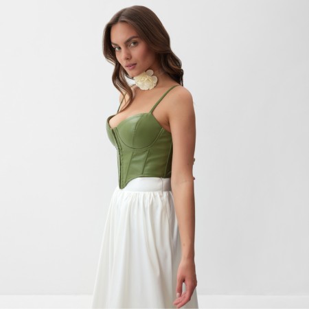 Women's leather corset, mist, p. S, khaki-2