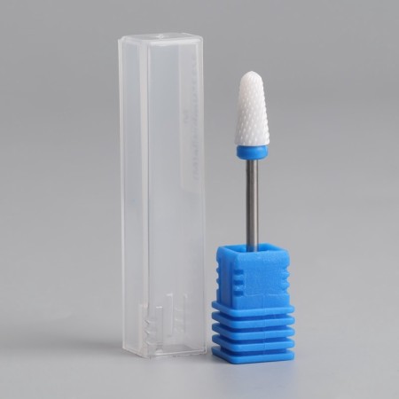 Ceramic milling cutter for the “cone” manicure, medium cut, 6 × 13 mm, in a plastic case, white color-5