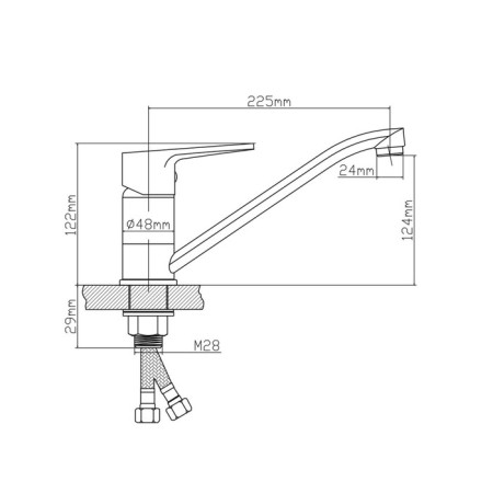 BouOU B8282-14 kitchen mixer, 225 mm pour, 40 mm cartridge, brass, chrome-4