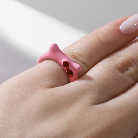 Ring "Montstrik" ears with a bow, pink color in silver, dimensionless-2