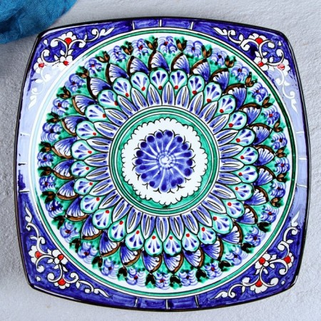 Largan Rishtan ceramics "Patterns", 25 cm, square, blue-4