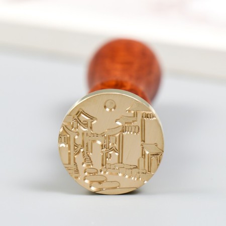 Printing for wax with a wooden handle "City street" 9x2.5x2.5 cm-1