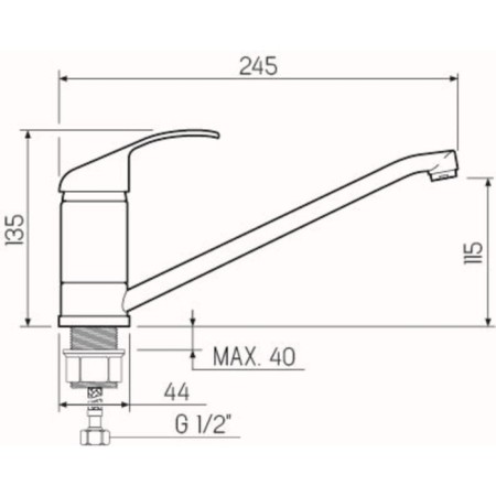 Kitchen mixer RMS SL128-004F-25, single-leaf, medium surge, on a nut, chrome-4