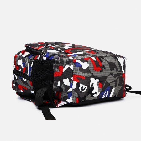 School backpack from textiles 2 departments with lightning, external pocket, gray/red color-4