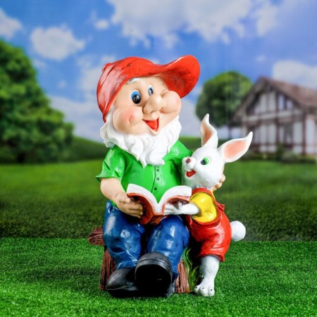 Garden figure "Dwarf with a hare and book" 42x28cm