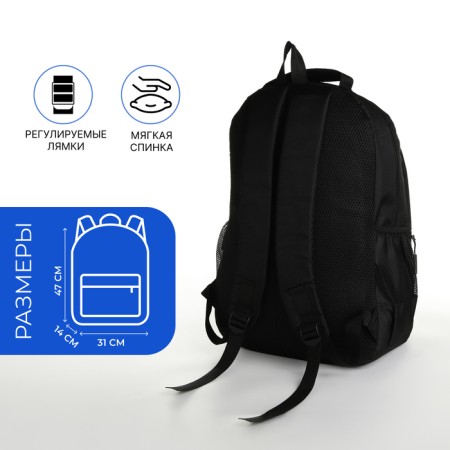 Youth backpack on a zipper, 4 pockets, black/blue color-1