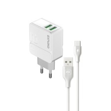Сетевое зарядное устройство Exployd EX-Z-1443, 2 USB, 2.4 А, кабель Type-C, белое