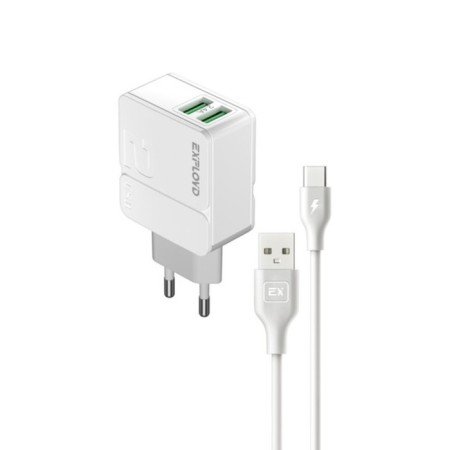 EXPLOYD EX-Z-1443, 2 USB, 2.4 A, Type-C cable, white