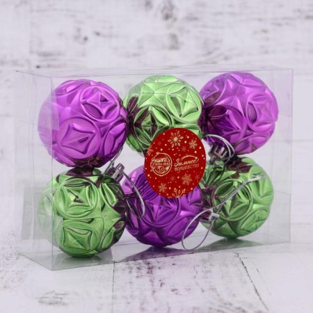 Set of balls plastic D-6 cm, 6 pcs "Sphere" purple-green-1
