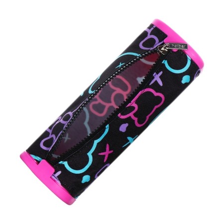 Penal soft, 1 compartment, quadro, 70 x 200 mm, Hatber "My bear" silicone+textiles, black/pink npn_72254-3