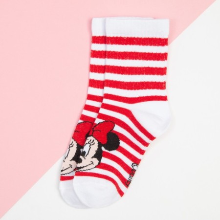 Socks for the girl "Minnie Mouse" strip, Disney, 14-16 cm, white/red color-1