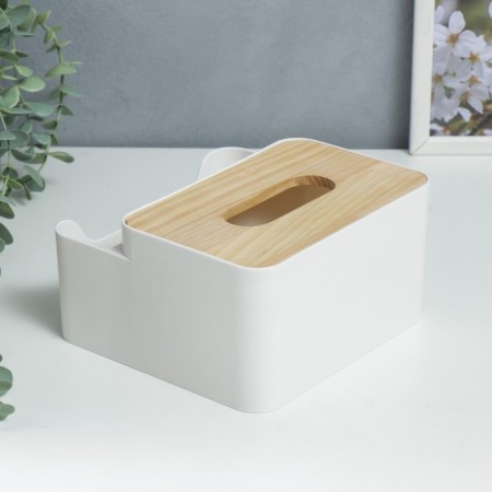 Casket plastic d/napkin+stand "Scandinavian style" white 10x17.5x17.5 cm-4