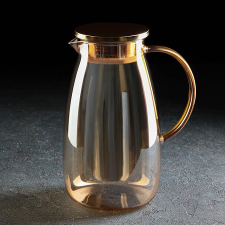 Magistro Golden Glass Set for Drinks, 5 objects: Bench 1.8 liters, 4 circles 300 ml, Golden color-2