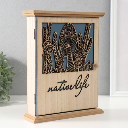 Keywater tree 6 hooks "Mushrooms" beige-blue 6.2x19.5x25.2 cm-1
