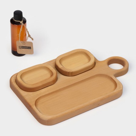 Gift set of ADELICA wooden dishes, serving 3 sections, 2 Menzhitsa removable, oil as a gift 100 ml, birch-7