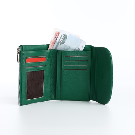 Women's wallet on magnet, green color-5