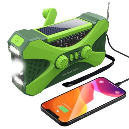 Camping battery flashlight, 5+3 watts, 10,000 mAh, FM, dynamo charging, solar battery