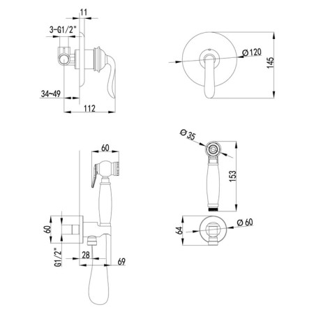 LEMARK BRAVA LM7820C bidetor, single -leaf, without spout, watering can, holder, gold 907652-1