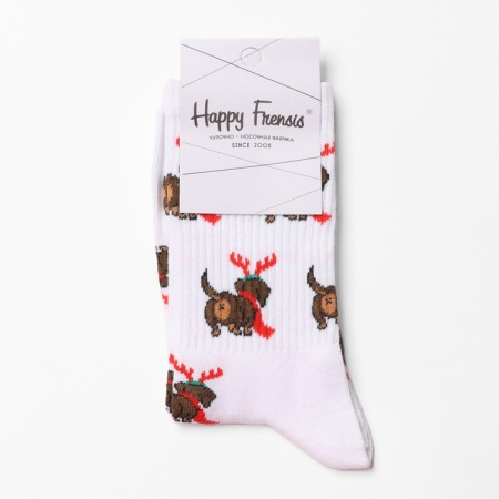 Santa Dachshund socks, white color, size 23-27 (38-41)-2