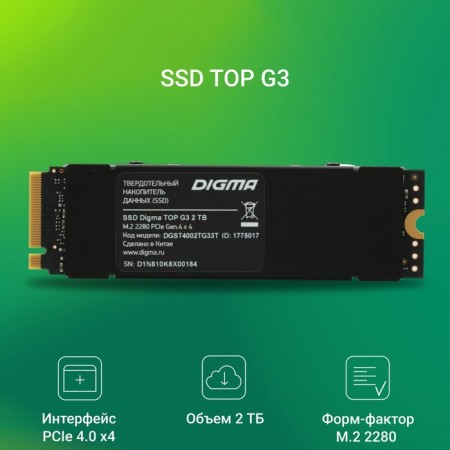 SSD Digma PCIE 4.0 X4 2TB DGST4002TG33T TOP G3 M.2 2280-1