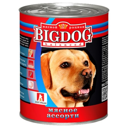 Wet Big DOG food for dogs, meat assorted, railway, 850 g