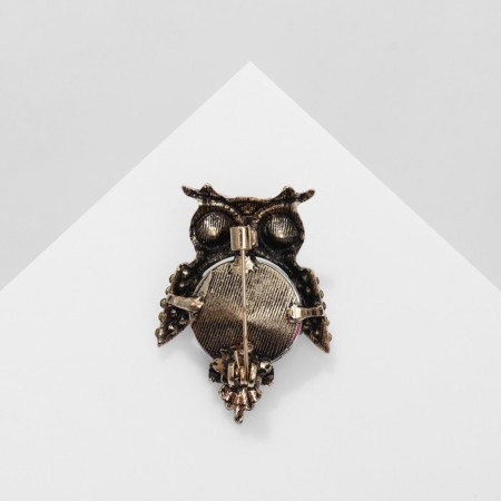 Brooch "Owl Round", green color in black gold-1