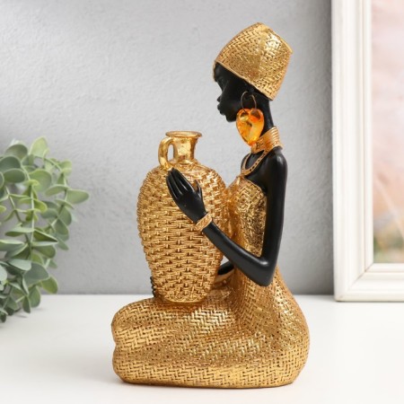 African Polystone souvenir sits with a wicker jug ​​"gold 23x13.5x10.3 cm-3