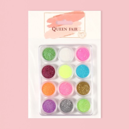 Sparkles for decor, small, in a plastic organizer, a set of 12 jars, multi -colored-3