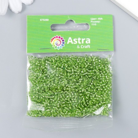 Beads "Astra" 11/0, 20 g (49a St. Green/Transparent with silver center)-2