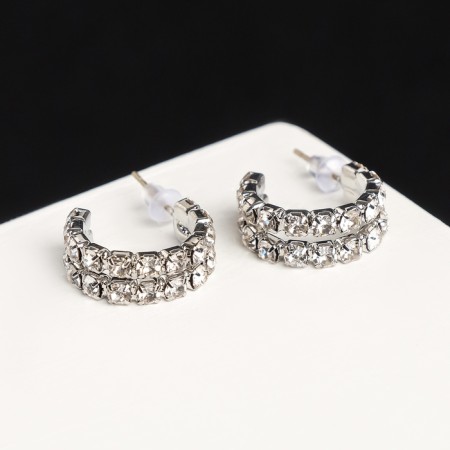Earrings with rhinestones "Antiquity" double, white color in silver-1