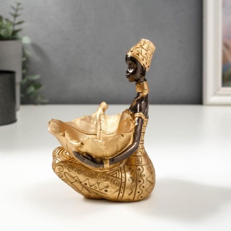 Souvenir Polystone stand "African with a gold sheet" 14x14.8x9.5 cm-2