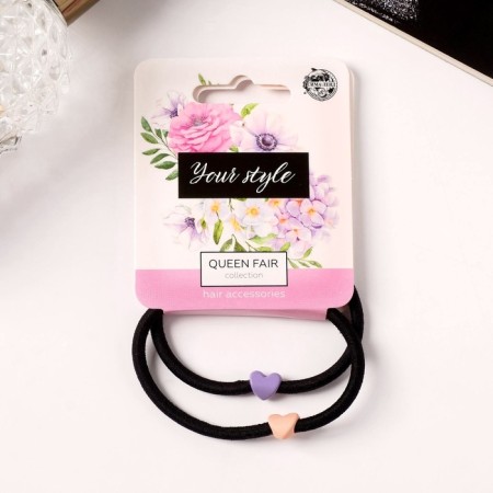 Hair elastic band "Anet" (set 2 pcs) heart, 5 cm, mix