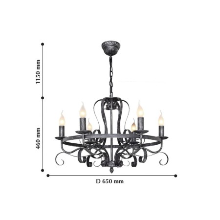 Palermo chandelier, 6x60W E14, black color-3