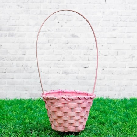 Bamboo wicker basket, d13xh9.5/28cm, light pink-1