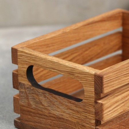 ADELICA wooden organizer for kitchen supplies, with handles and slats, 17 × 12 × 9 cm, oak-2