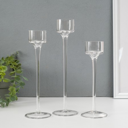Glass candlestick set 3 pcs "Transparency of thoughts" height 26cm, 23 cm, 20 cm transparent-1