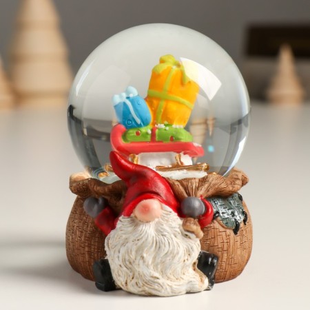 Souvenir Polystone Water Ball "Dwarf with a bag and a sleigh with gifts" 7x8x9 cm-1
