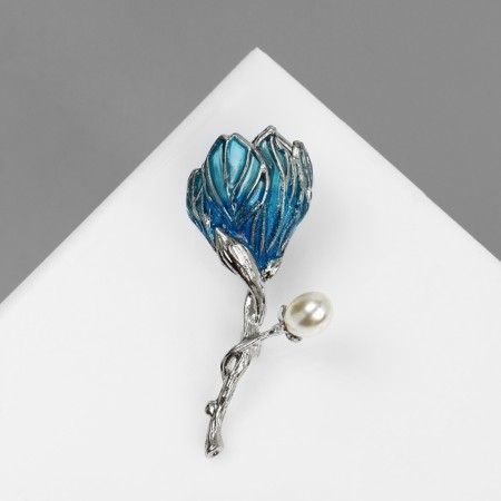 Brooch "Flower", blue color in silver