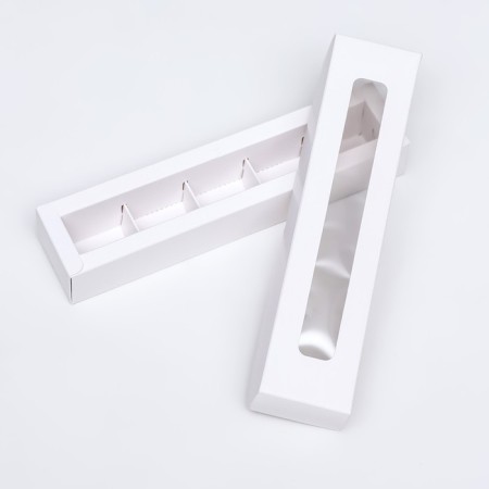 Box for 5 sweets with a shell, with a window, with thin dividers, white 21x5x3.3 cm-3
