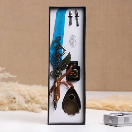 Gift set 3B1 "steampunk" Power pen, ink, tips, blue-1